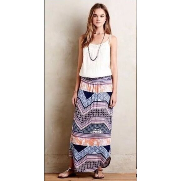Anthropologie Dresses & Skirts - Anthropologie Multicolor Ruched Sides Maxi Skirt | Boho Poetcore Coastal Cowgirl
